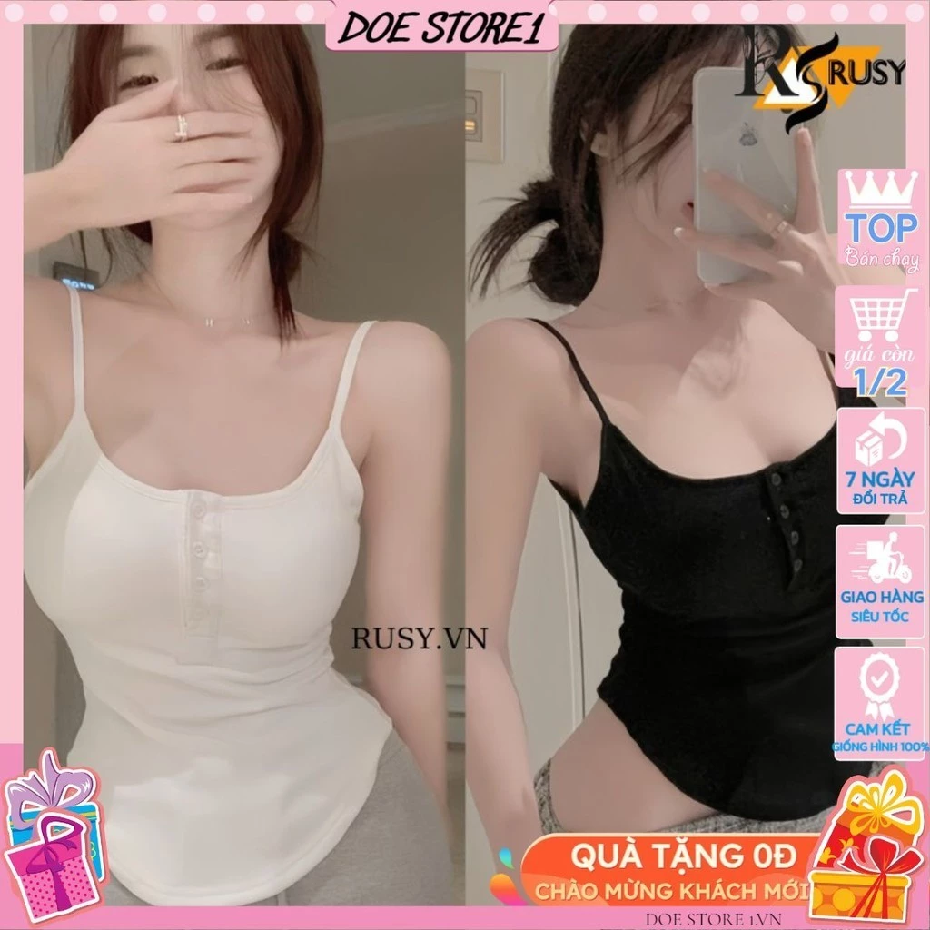 Áo Hai Dây Nữ 3 Cúc Vạt Bầu Sexy  Form Ôm, Áo Tank Top Hở Cổ Đáy Cong Quyến Rũ Thời Trang Mùa Hè  ( có big size )