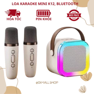 Loa bluetooth karaoke Kinyo K12 tặng kèm 2 mic và sticker,loa karaoke không dây âm thanh bass hay cùng đèn led có B HOT