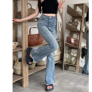 Quần Bò Nữ Ống Loe , Quần Jeans Nữ Ống Loe Màu Xanh Cực Tôn Dáng HOT Đ09