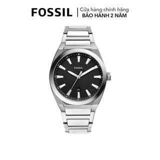 Đồng hồ nam Fossil Everett dây kim loại, xem ngày, mặt đen 42 MM, màu bạc, FS5821