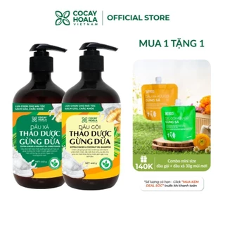 Dầu Gội Thảo Dược Hữu Cơ Gừng Dừa Cỏ Cây Hoa Lá VIETNAM - Giảm Rụng Tóc Giúp Tóc Mềm Mượt-440g/chai