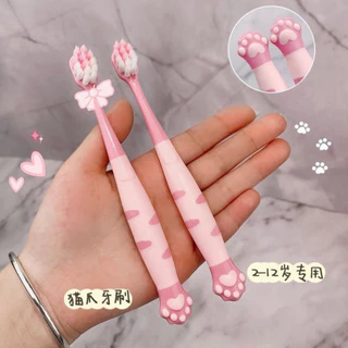 Set 2 bàn chải đánh răng lông mềm họa tiết móng vuốt mèo dễ thương cho bé 14cm [Nhận Sỉ]