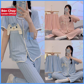 bộ ngủ nữ💖FREESHIP💖bộ ngủ nữ pijama BN21Nhiều Màu tặng thêm quần đùi họa tiết chú thỏ đeo nơ màu hồng LENZEN211K200