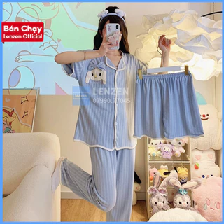 bộ ngủ nữ💖FREESHIP💖bộ ngủ nữ pijama BN21 tặng thêm quần đùi họa tiết chú thỏ đeo nơ LENZEN21K2