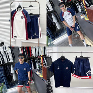 Bộ Đồ Nam Cộc Tay Mặc Hè JD In Chữ Paris Ngực Phối Logo PSG - Bộ JD Paris Thân Trắng Sau Lưng Cho Các Boy Phố Đi Biển