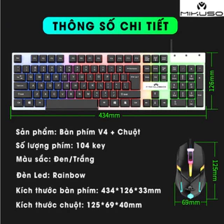 Bàn phím máy tính có dây gaming MIKUSO KB-C024 giả cơ chống nước led rgb chơi game làm việc văn phòng cho PC laptop