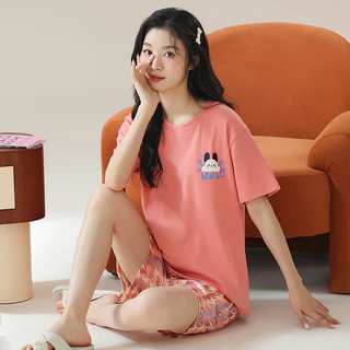 Đồ Ngủ 100% Cotton Trang Phục Hai Chiếc Quần Short Ngắn Tay 100% Cotton Có Thể Mặc Bên Ngoài Mẫu Mỏng Cho Học Sinh Thiếu