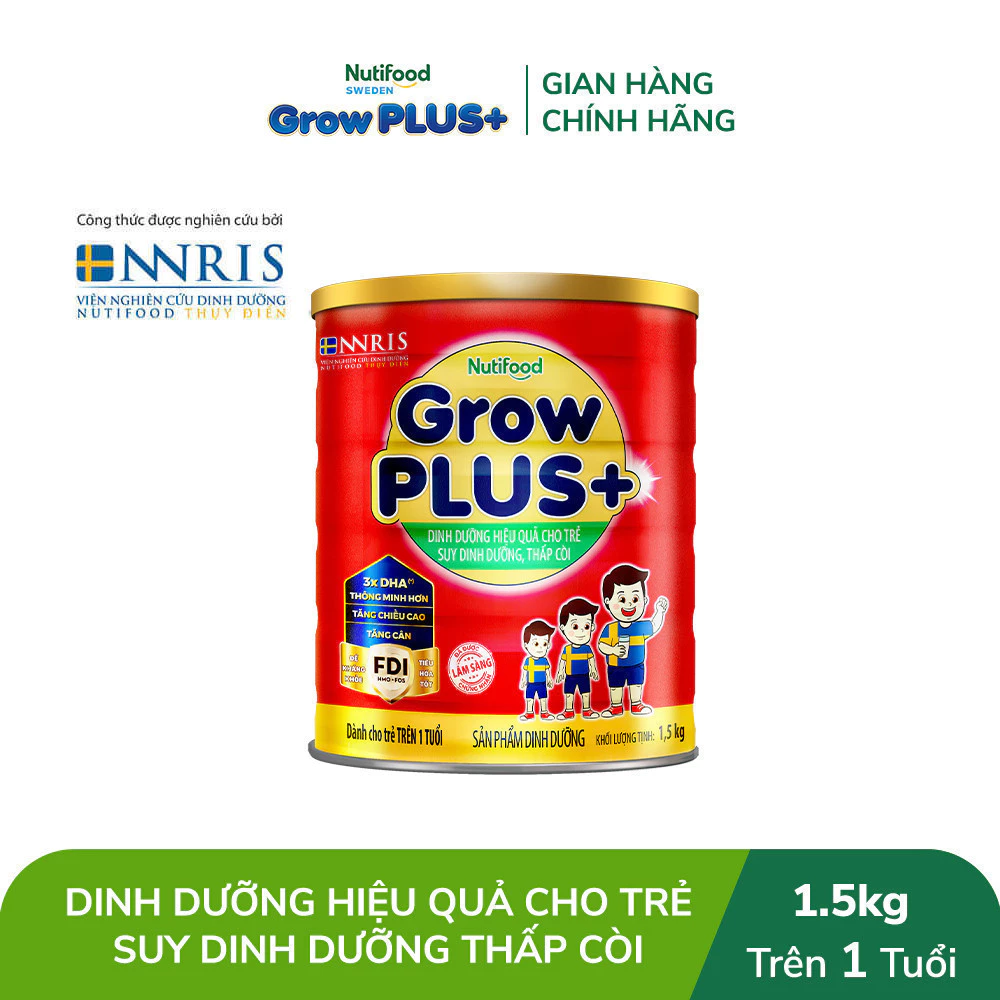 Sữa Bột Nutifood GrowPLUS+ Đỏ (Suy Dinh Dưỡng) 1.5kg - Tăng Cân, Tăng Chiều Cao (Lon 1.5kg)