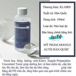 Toner Klairs 180ml phục hồi da sáng giúp giảm mụn cấp ẩm hiệu quả dưỡng da trắng mịn/