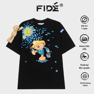 Áo thun FIDE TEEDY phông cotton unisex nam nữ form rộng cổ tròn áo đính gấu - AT35(TẶNG KÈM GẤU)