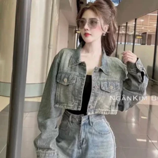 ÁO KHOÁC JEANS NỮ CROPTOP - ÁO KHOÁC DENIM CROPTOP MÀU BỤI HACK DÁNG