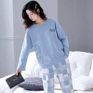 Mẫu Mới100%Đồ Ngủ 100% Cotton/Bộ Đồ Mặc Nhà 100% Cotton Có Thể Mặc Bên Ngoài Hoạt Hình Mùa Hè Dài Tay Mùa Xuân Thu Cho N