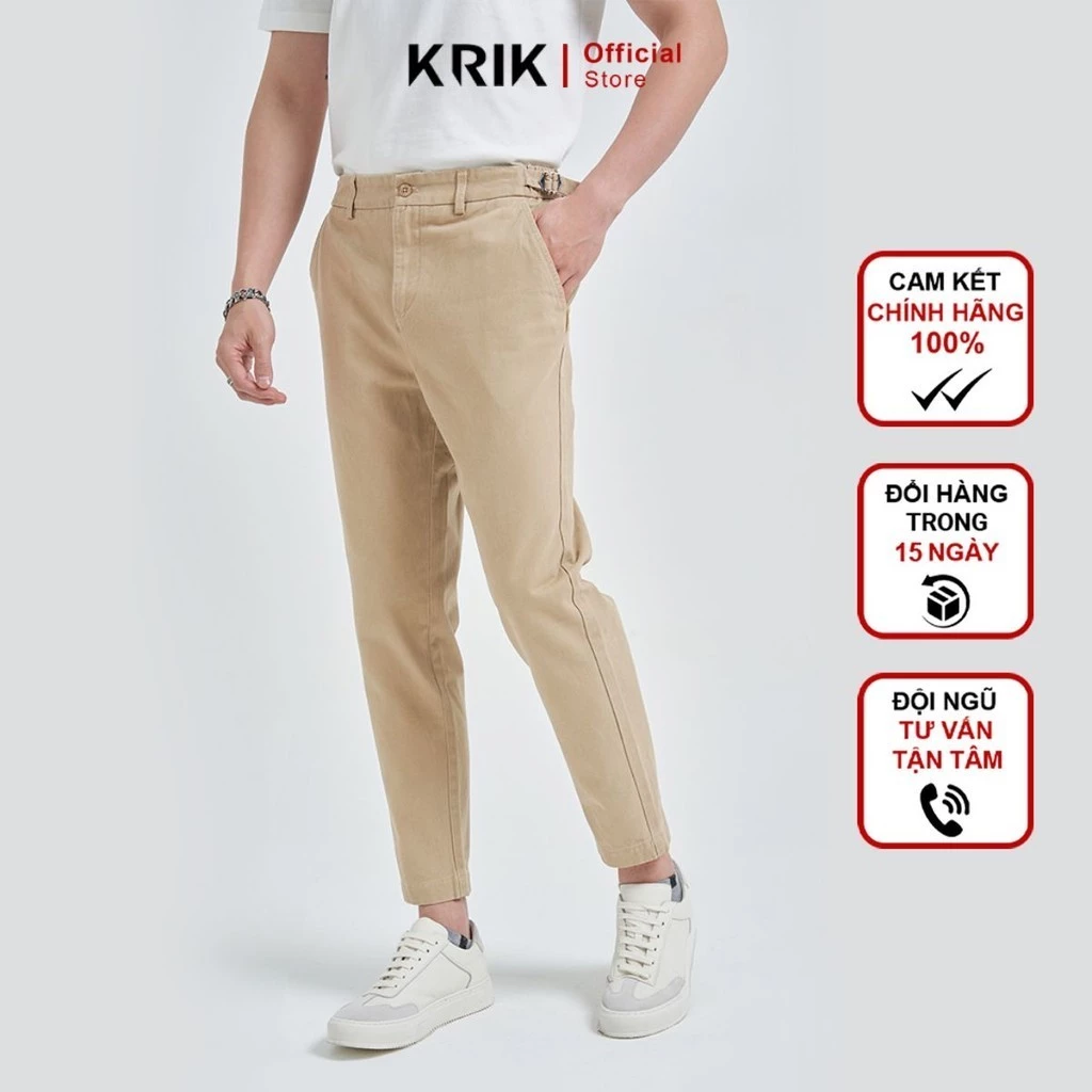 Quần Kaki Nam Form BaggyKRIK Chất Liệu Cotton Thiết Kế Dây Đai Side Tab Phối Cạp Chun QK6514