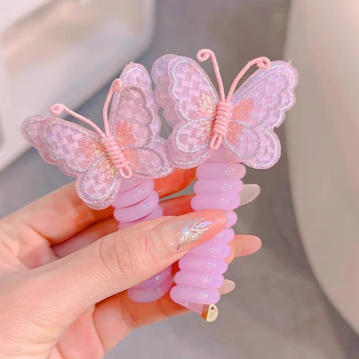 Chun cột tóc dạng lò xo xoắn tạo kiểu màu cầu vồng hình bướm kute cho bé🍀FREESHIP🍀Dây buộc tóc lò xo cho bé