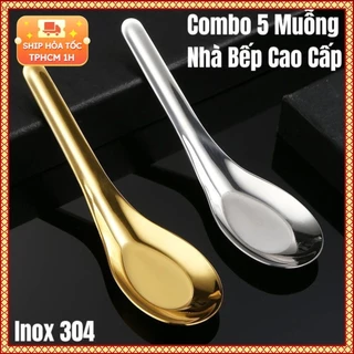 Combo 5 Thìa (Muỗng) Tay Cầm Ngắn Đầu Tròn - Inox 304 Cao Cấp - Hàng Đúng Chuẩn Inox 304