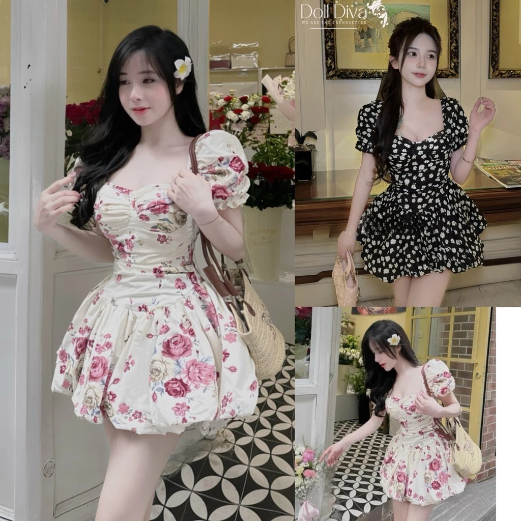 Váy Thiết Kế In Hoa Xòe Bồng Hotgirl Tôn Dáng  Doll Diva V63
