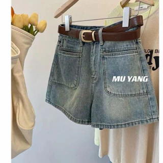 Quần jean short nữ Mẫu Mới nhất 2024,Quần Short đùi lưng cao phối túi trước phong cách hàn quốc, Quần cộc jean Q45