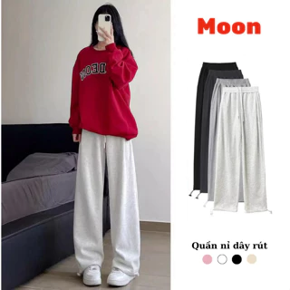 Quần nỉ ống rộng form unisex, quần nỉ dây rút cao cấp có chốt ống quần moonup