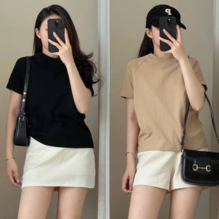 BARE_Áo thun baby tee trơn cộc tay, áo phông nữ tay zap lăng cổ tròn dáng ôm BABY TEE cotton 2 chiều - A195,  A229, AT05