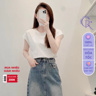 KFHSFHOWHFOWH Áo thun nữ  tay hến sát nách cổ tròn  cotton phong cách hàn quốc from rộng áo phông trơn bas