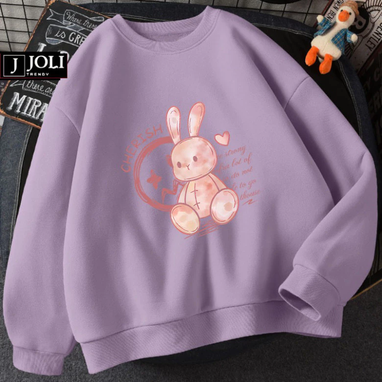 ADU Áo Sweater Thỏ Cherish ádfNỉ Lót Bông Form Rộng SFSA