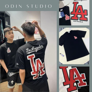 Áo thun nữ MLB logo LA chữ đỏ - Áo phông nữ form rộng cổ tròn vải cotton khô phong cách streetwear hot trend brand -ODIN