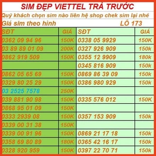 SIM VIETTEL TRẢ TRƯỚC DỄ NHỚ GIÁ RẺ LÔ 61