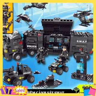 (NEW) Đồ chơi lego cảnh sát 900 chi tiết hộp giấy, mô hình lắp ráp lego xe 8 trong 1 kèm 3 nhân vật lego swat