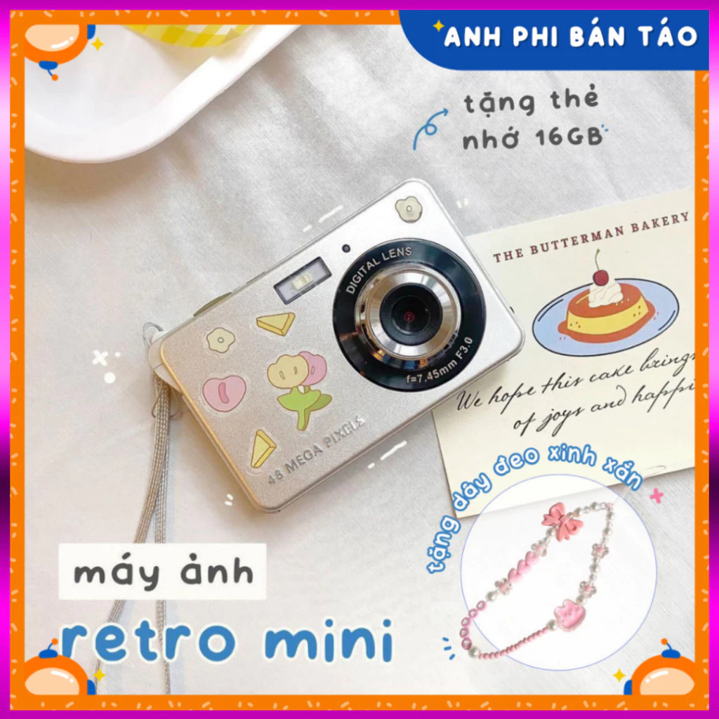 [Tặng kèm thẻ nhớ] Máy Quay Chụp Ảnh Retro Mini Chất Lượng Hình Ảnh 48MP Siêu Mỏng