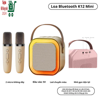 Loa bluetooth karaoke Kinyo K12 tặng kèm 2 mic và sticker,loa karaoke không dây âm thanh bass hay cùng đèn led có BH P2T