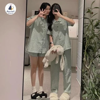 ĐỒ BỘ PIJAMA QUẦN DÀI SIZE 40 - 60KG, ĐỒ MẶC NHÀ CỘC TAY KẺ CARO, ĐỒ BỘ NGỦ PIJAMA PHONG CÁCH HÀN QUỐC