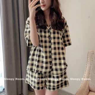 Đồ ngủ Pyjama CARO SET Đen Cao cấp SLEEPY ROOM Xuân Hè Cộc tay