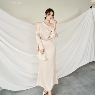 Áo Lụa nữ thiết kế trễ vai lụa tằm Olive Top H.I.U Fashion , chất nhẹ êm mát tay sang trọng thanh lịch HIU design