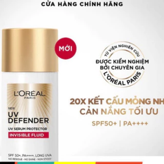 Kem chống nắng x20 thoáng da mỏng nhẹ L’Oreal Paris UV Defender Serum 50ml SPF50++ vạch đỏ dành cho mọi loại da New