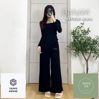 [AUTH] Set nữ Banamo Fashion bộ áo thun tăm cổ vuông kèm quần culottes 191