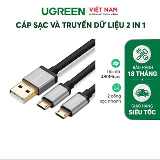 Cáp sạc và truyền dữ liệu UGREEN US196 | Sạc nhanh 1 lúc 2 thiết bị | Đầu nối mạ vàng |  Bảo Hành 18 Tháng | 40347