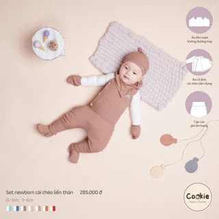 [COOKIE] Set newborn cài chéo liền thân cho bé sơ sinh 0-3m & 3-6m phối tay, vạt chéo bên hông