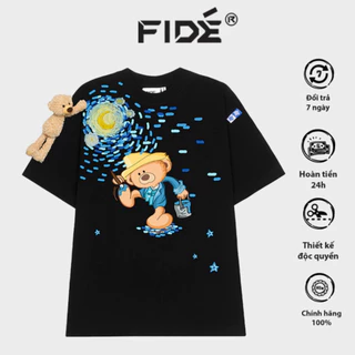 Áo thun FIDE TEEDY phông cotton unisex nam nữ form rộng cổ tròn áo đính gấu - AT35(TẶNG KÈM GẤU)