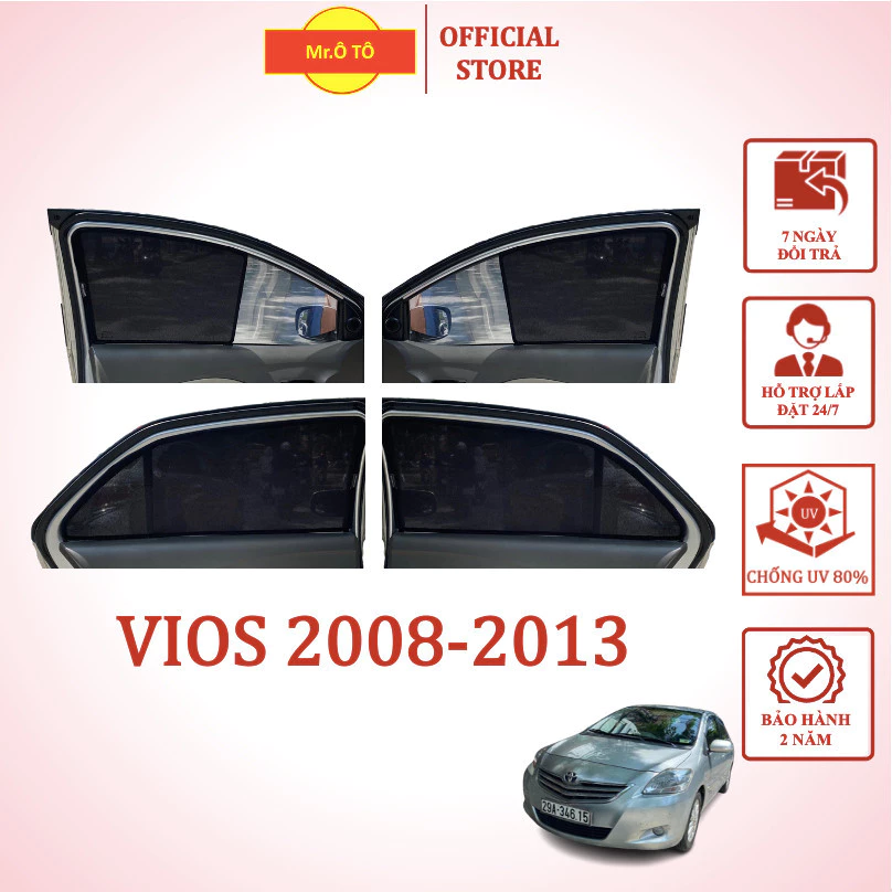 Rèm Che Nắng Xe Toyota Vios 2008-2013 chống UV Hàng Loại 1 MR.ÔTÔ -Bảo Hành 2 Năm