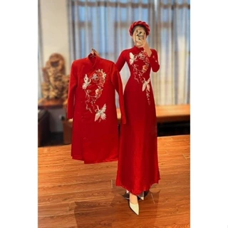 Cặp áo dài cưới truyền thống Áo Dài CAM màu đỏ tươi sang trọng tặng mấn, cực kỳ cao cấp mã AD990
