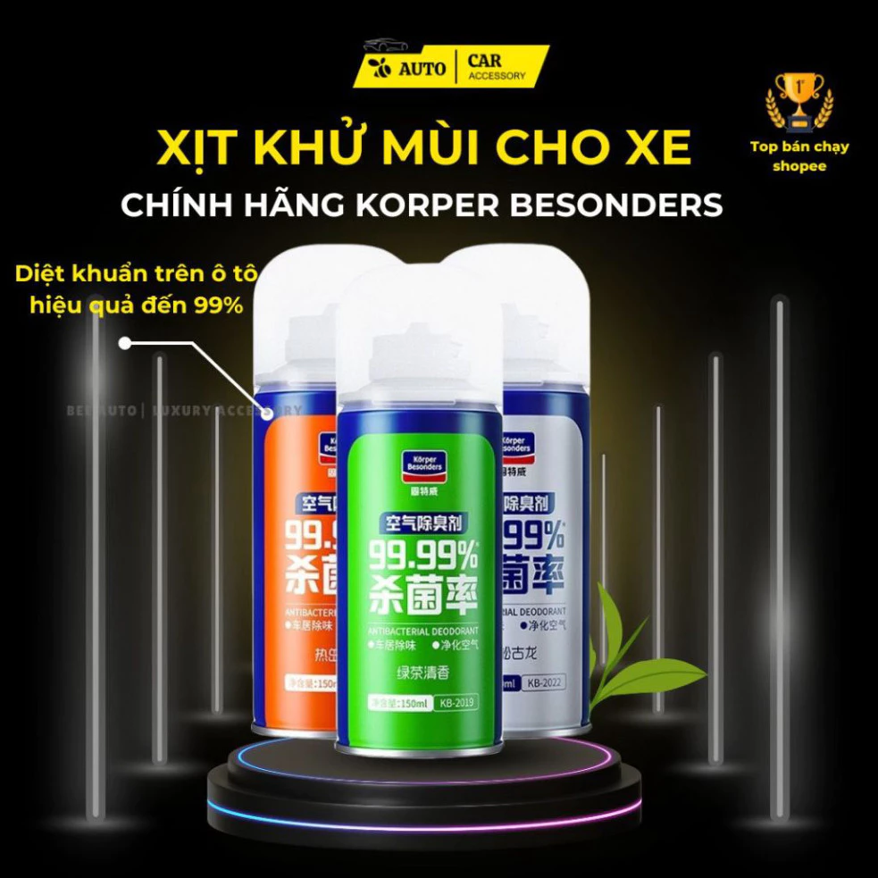 Xịt khử mùi diệt khuẩn ô tô Korper Besonders chính hãng hương thơm nước hoa cao cấp loại bỏ mùi nội thất xe hơi