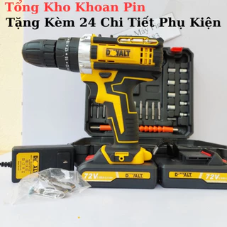 Máy khoan pin DW 72V - Máy khoan pin 3 chức năng có búa tặng kèm bộ phụ kiện 24 chi tiết