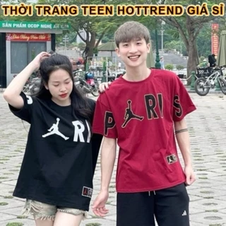 Áo phông nam nữ tay lỡ cổ tròn Paris in ngang tràn tay áo unisex chất cotton dày dặn form rộng basic hottrend cháy phố