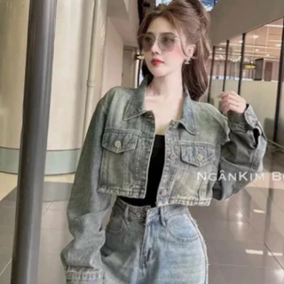 ÁO KHOÁC JEANS NỮ CROPTOP - ÁO KHOÁC DENIM CROPTOP MÀU BỤI HACK DÁNG -  M.I.A STORE