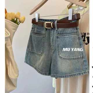 Quần jean short nữ Mẫu Mới nhất 2024,Quần Short đùi lưng cao phối túi trước phong cách hàn quốc, Quần cộc jean Q45