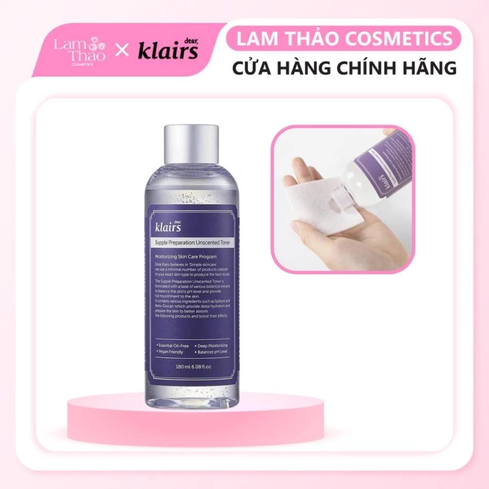 Nước Hoa Hồng Klairs Không Mùi, Dưỡng Ẩm Dear Klairs Supple Preparation Unscented Toner 180ml