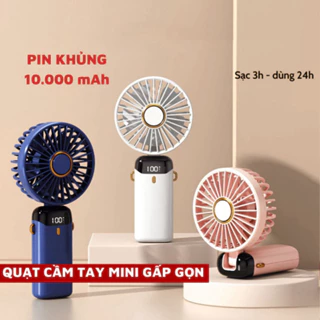 Quạt Cầm Tay Tích Điện Dung Lượng Pin Khủng 10.000 MAh, Quạt Mini 5 Tốc Độ Gió