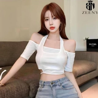 Áo Croptop Trễ Vai Cổ Yếm, Áo Kiểu Nữ Phối Dây Eo Hở Lưng Sexy Quyến Rũ tay Ngắn Pollen Clothing