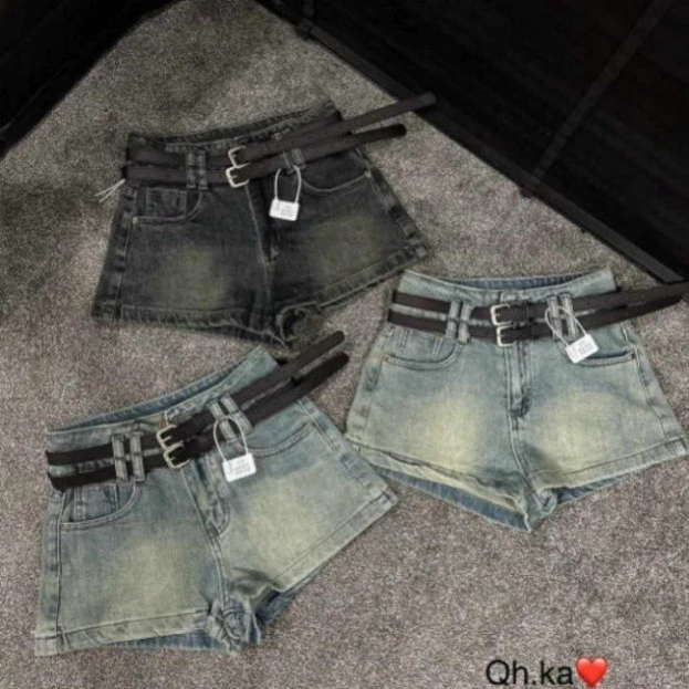 Quần Sooc Jeans ngắn kèm 2 đai, quần bò nữ dáng ngắn siêu tôn dáng hàng QCL1 siêu xinh N 70