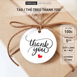 100c - Tag treo / Thẻ treo giấy "Thank You" tim đỏ (tròn 5cm)